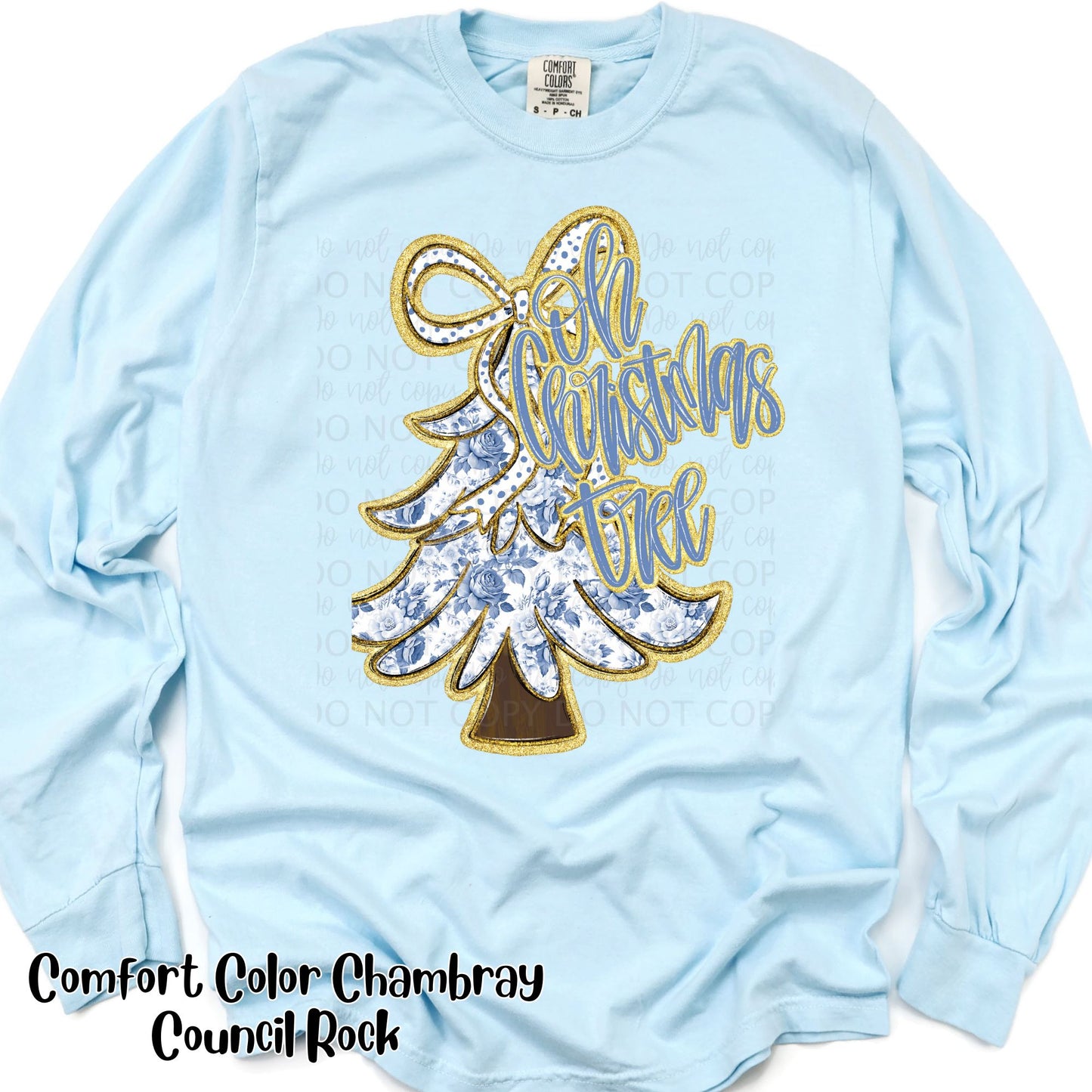 Oh Christmas Tree blue toile Christmas Tree with bow| DTF TRANSFER |