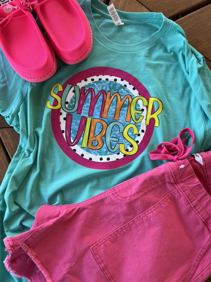SUMMER VIBES NEON DOTTED COMPLETED TEE - Wholesale