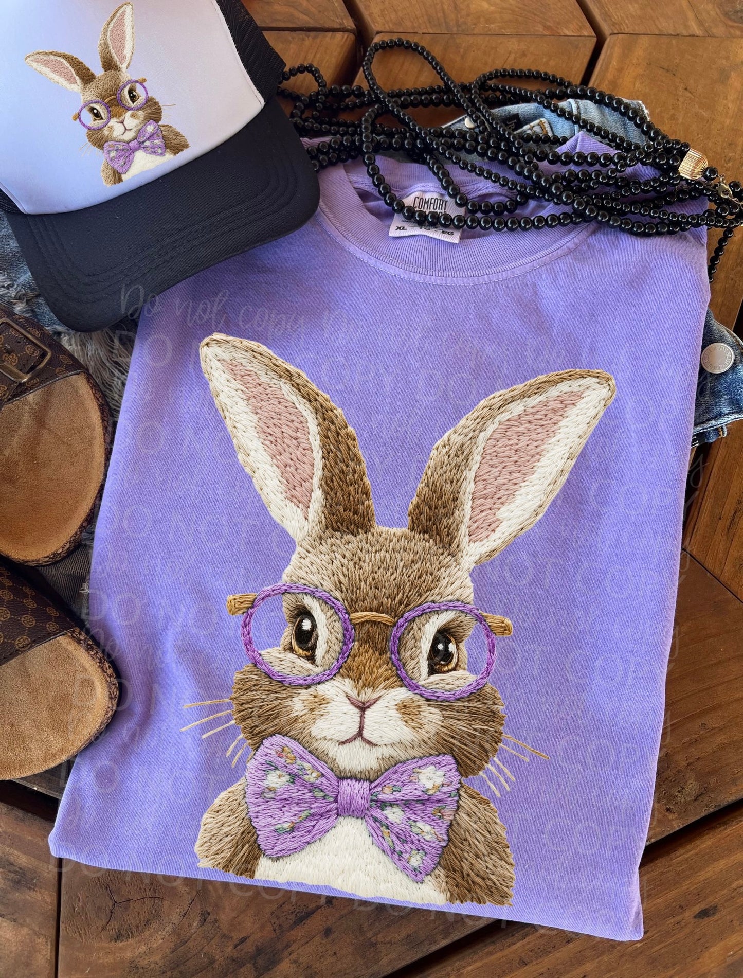 Purple Faux Embroidery Bunny | DTF TRANSFER |