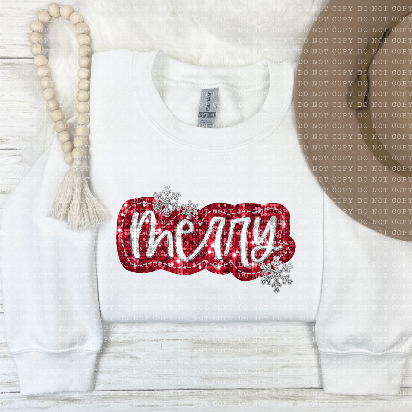 Merry Faux Sequin Faux dtf Embroidery Transfer