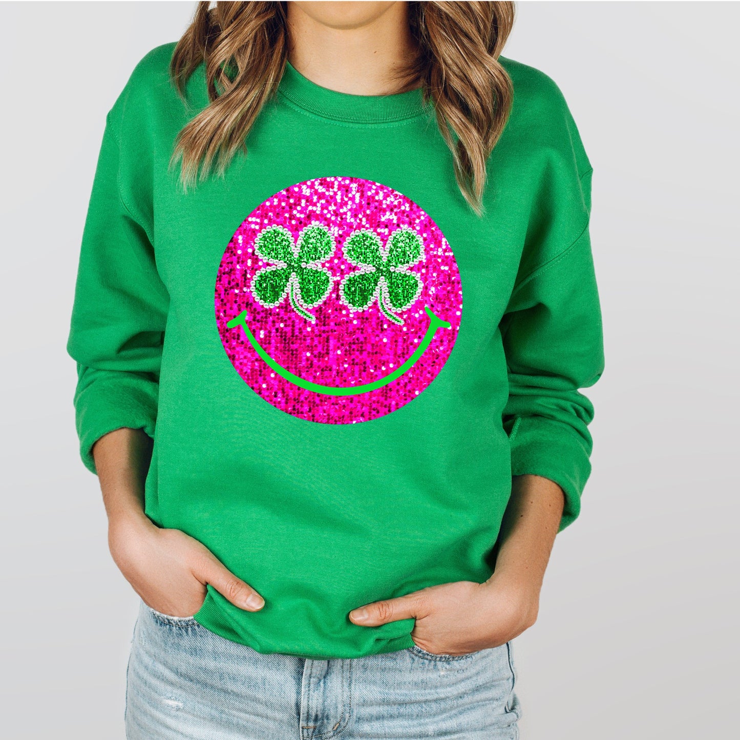 FAUX GLITTER PINK CLOVER FACE-DTF TRANSFER