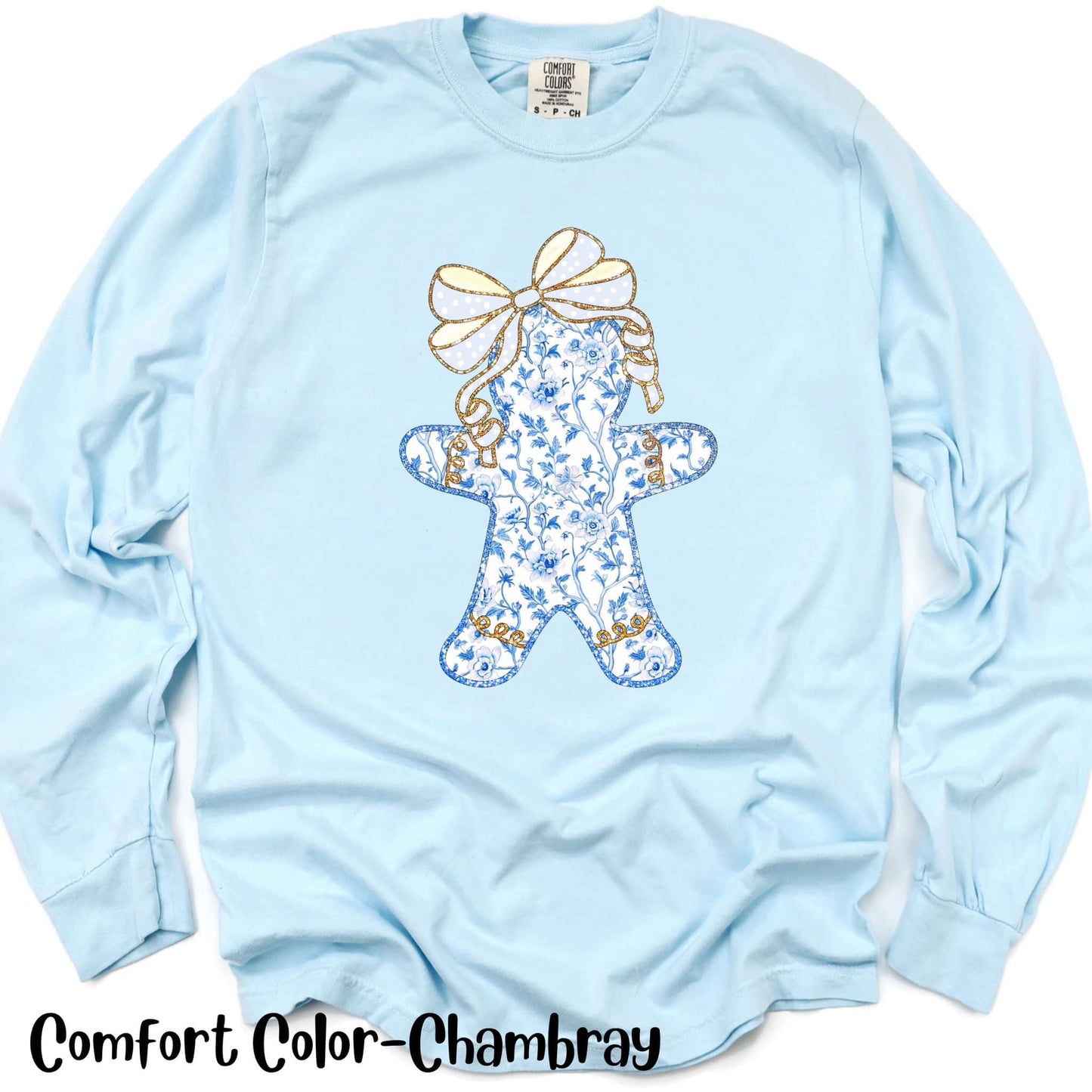 Gingerbread Blue Tolie Bow | DTF TRANSFER |