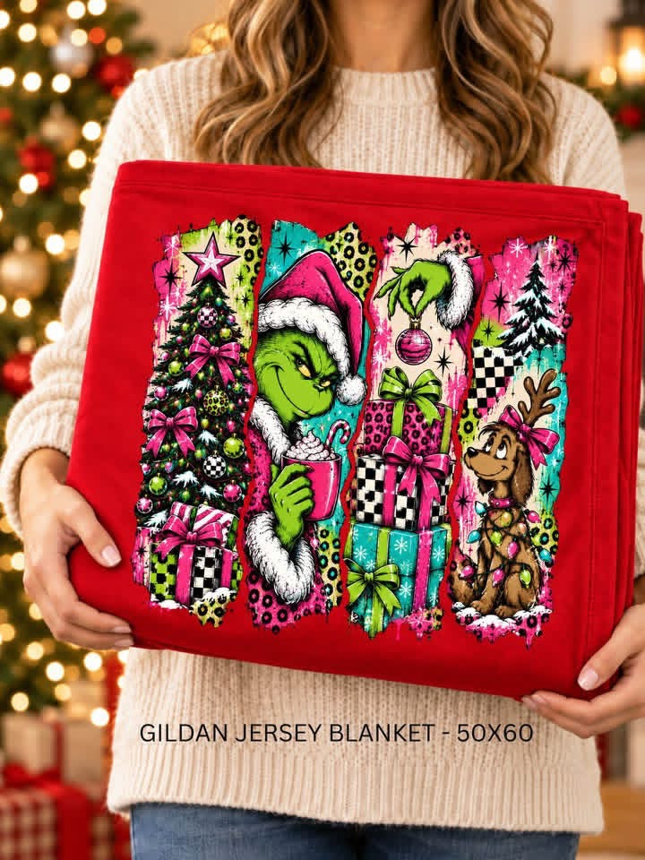 Grinch & Max Colorful Christmas Gildan Blanket | 50 x 60