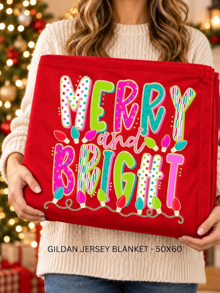 Merry and Bright Colorful Christmas Lights Gildan Blanket | 50 x 60