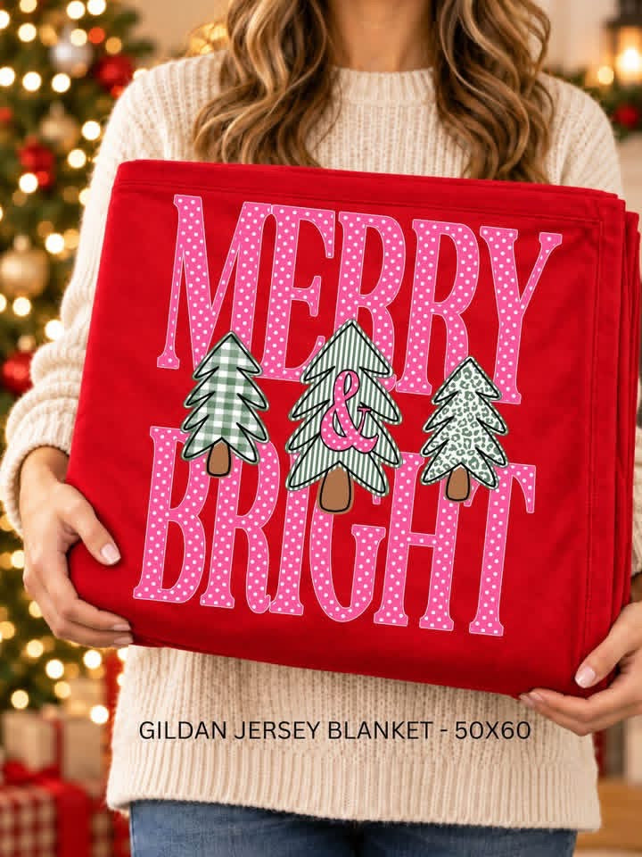 Merry & Bright Pink Christmas Trees Gildan Blanket | 50 x 60