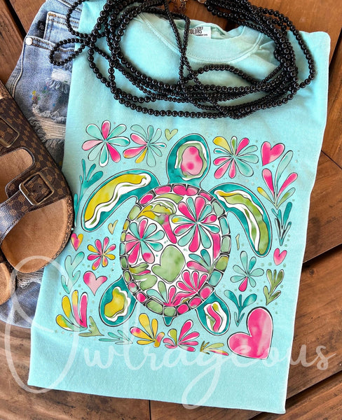 TEAL FLORAL TURTLE  | DTF TRANSFER