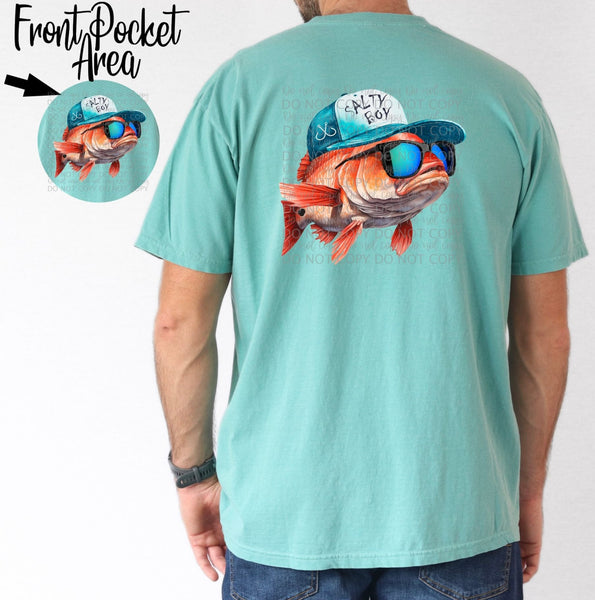 Red fish with salty boy hat  FRONT/BACK-DTF TRANSFER