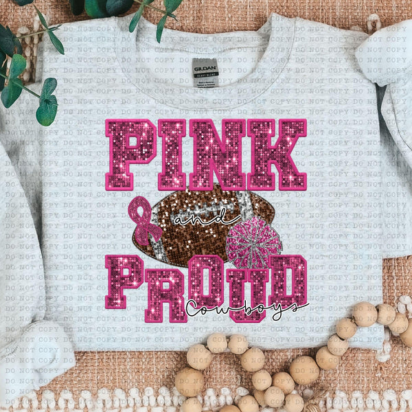 Cowboys Pink and Proud Football Faux Sequin/Faux Embroidery DTF Transfer
