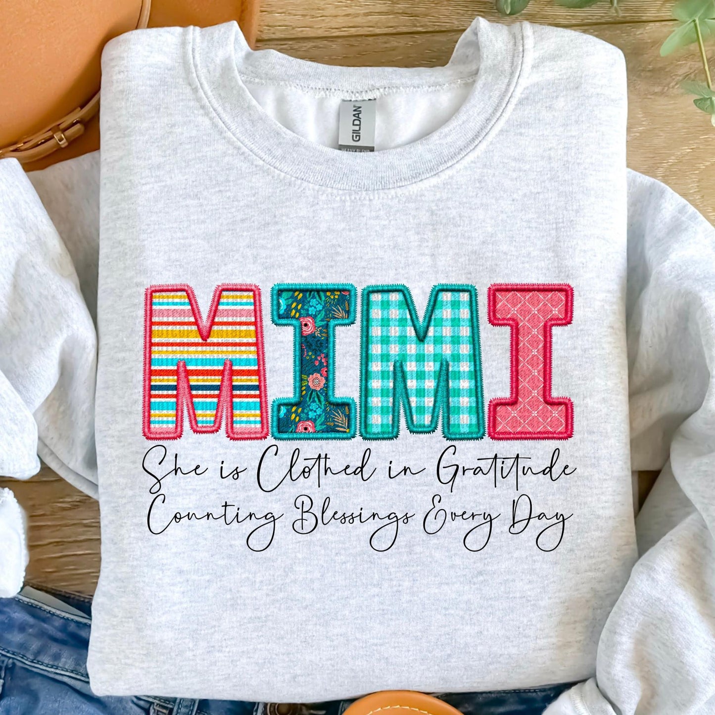 Clothed in Gratitude Patchwork Faux Embroidery Family Names -  DTF Transfer