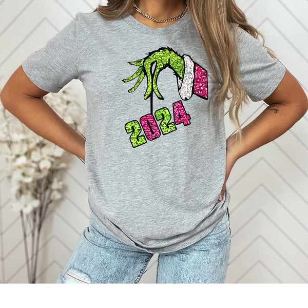 2024 Sparkle Green Hand DTF Transfer