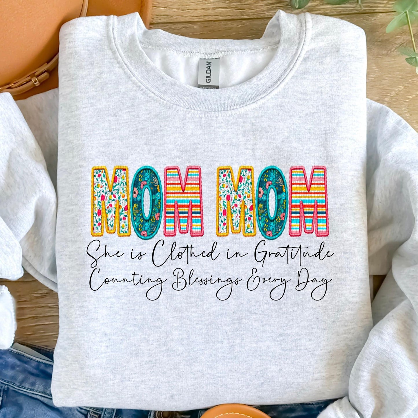Clothed in Gratitude Patchwork Faux Embroidery Family Names -  DTF Transfer