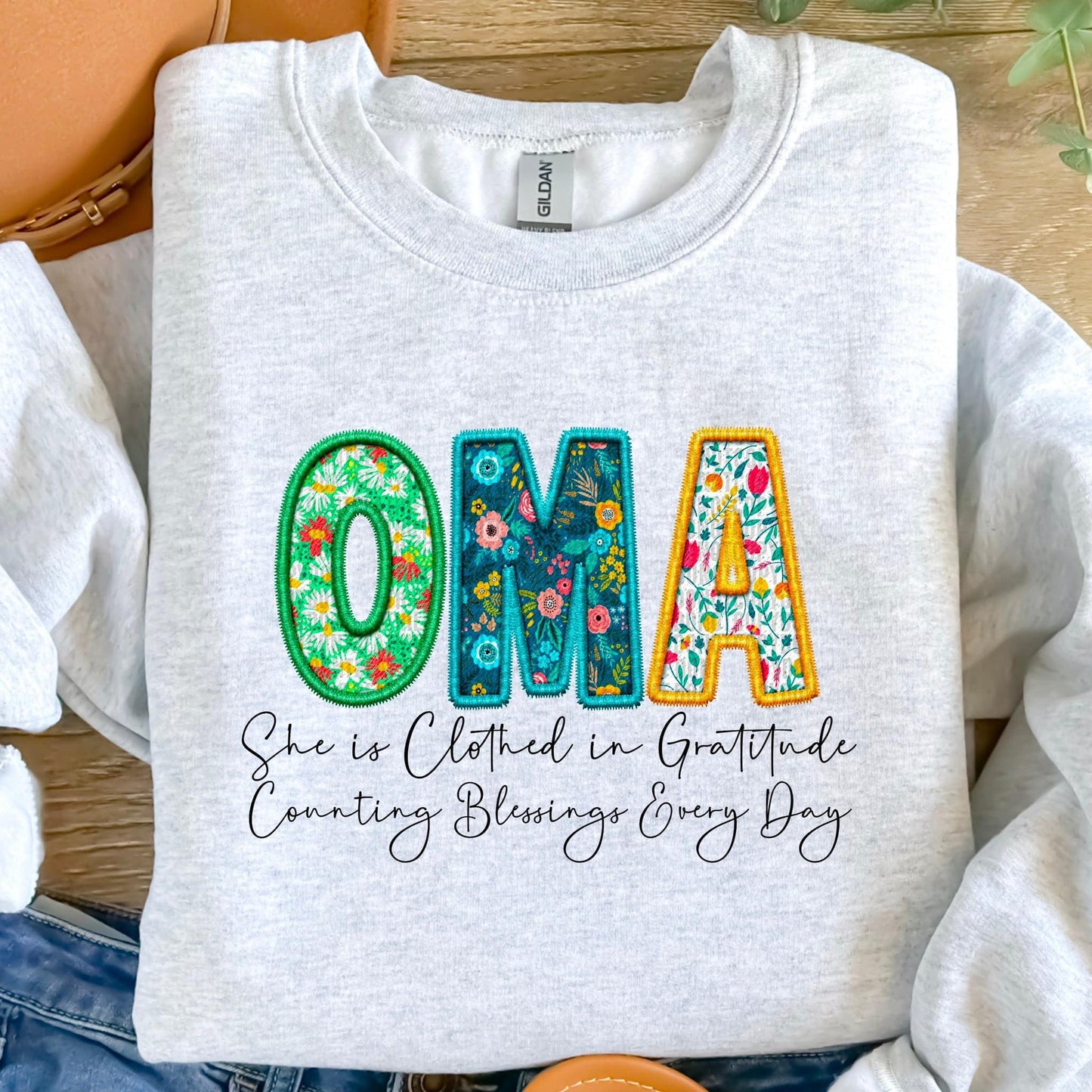 Clothed in Gratitude Patchwork Faux Embroidery Family Names -  DTF Transfer