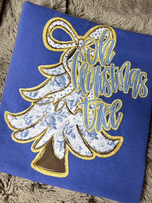 OH CHRISTMAS TREE BLUE TOILE  | DTF TRANSFER |
