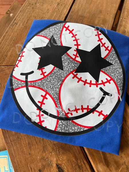 BASEBALL HAPPY FACE COMPLETED TEE - Wholesale
