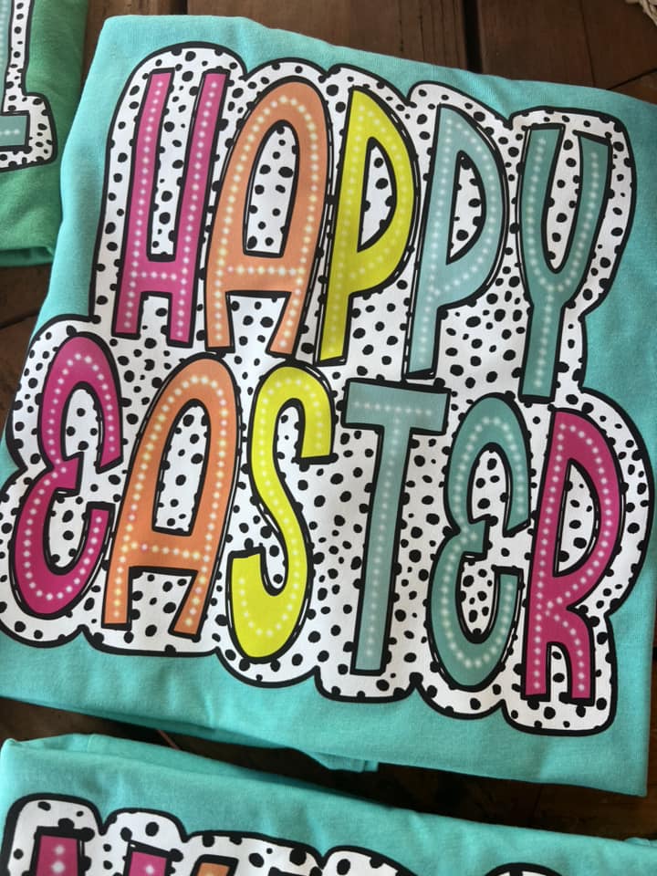 HAPPY EASTER NEON DOTTED COMPLETED TEE - Wholesale