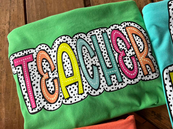 TEACHER NEON DOTTED COMPLETED TEE - Wholesale