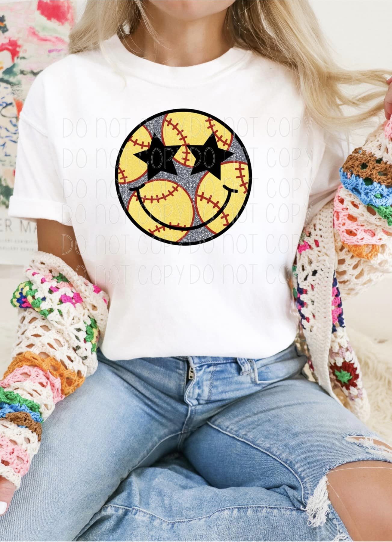 SOFTBALL HAPPY FACE COMPLETED TEE - Wholesale