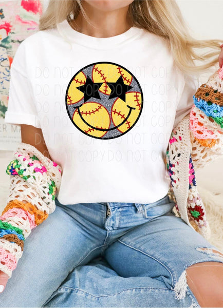 SOFTBALL HAPPY FACE COMPLETED TEE - Wholesale