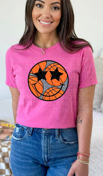 BASKETBALL HAPPY FACE COMPLETED TEE - Wholesale