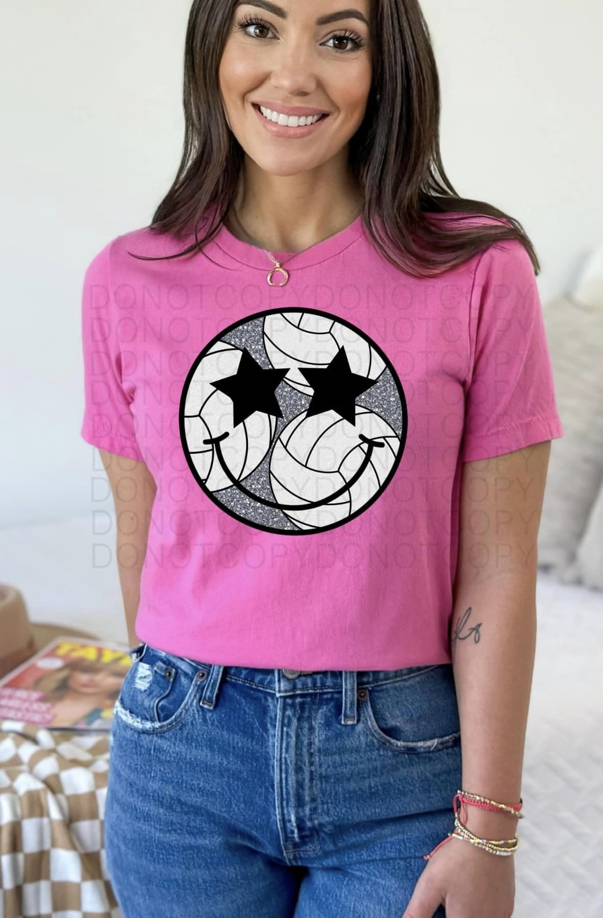 VOLLEYBALL HAPPY FACE COMPLETED TEE - Wholesale
