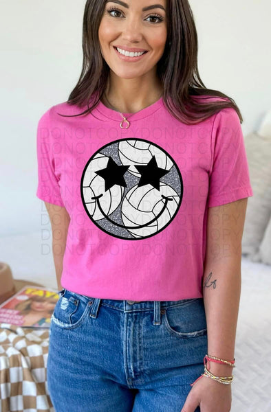 VOLLEYBALL HAPPY FACE COMPLETED TEE - Wholesale