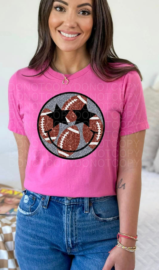 FOOTBALL HAPPY FACE COMPLETED TEE - Wholesale