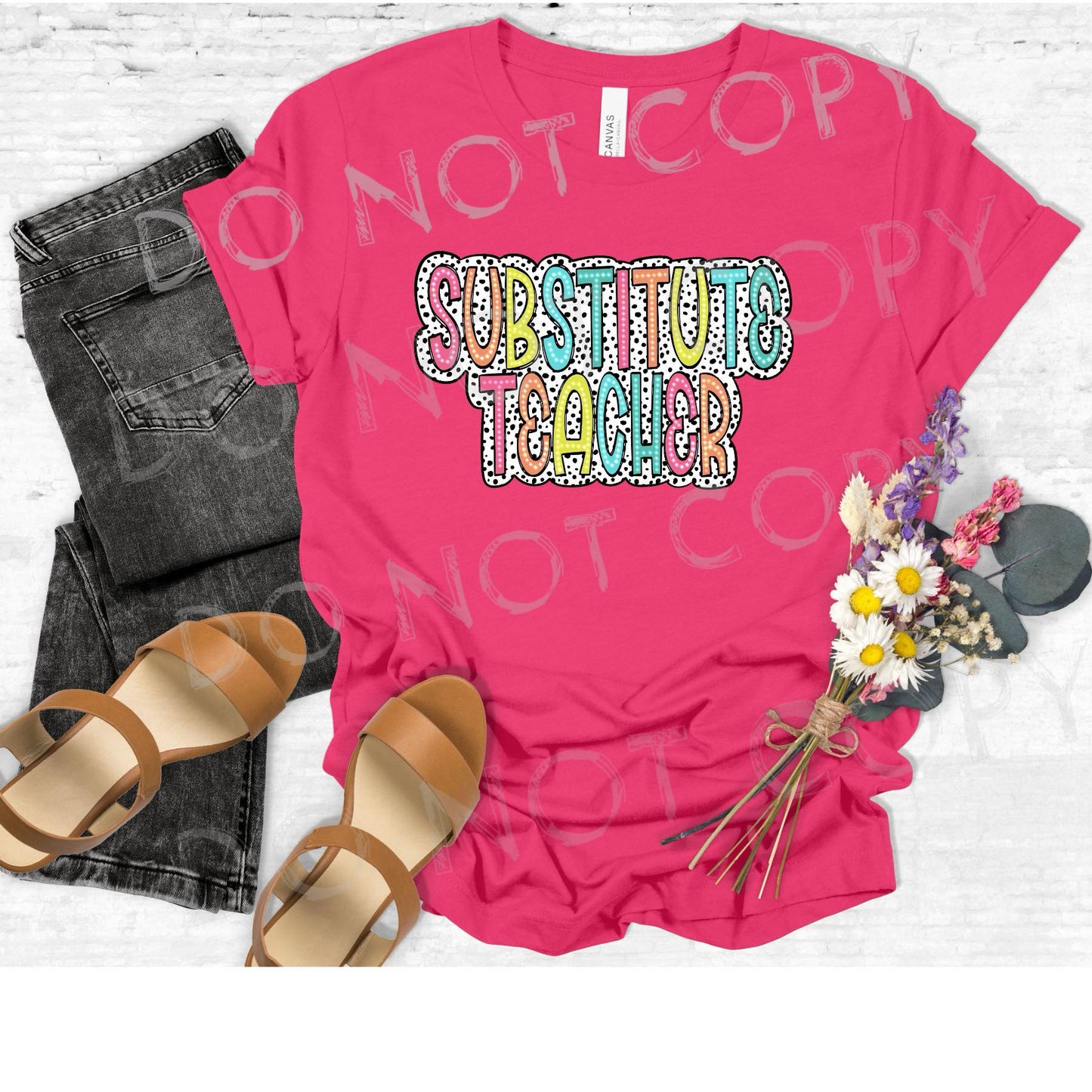 SUBSTITUTE TEACHER NEON DOTTED-DTF TRANSFER