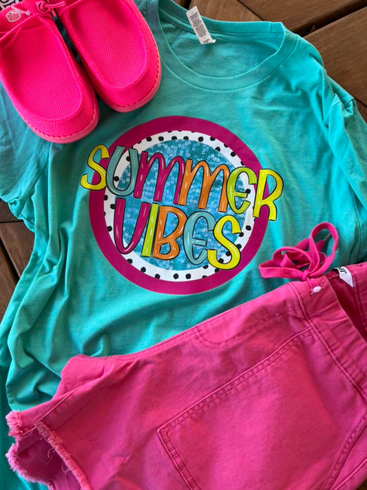 SUMMER VIBES NEON DOTTED COMPLETED TEE - Wholesale