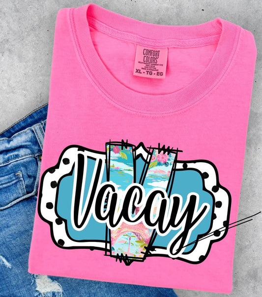 Vacay Eiffel Tower Blue Vacay -DTF TRANSFER