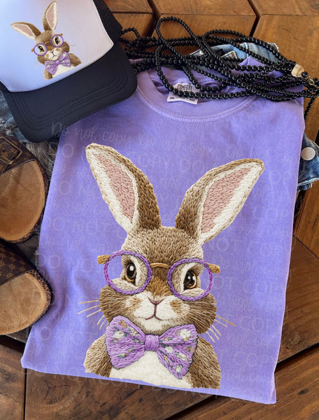 Purple Faux Embroidery Bunny | DTF TRANSFER |