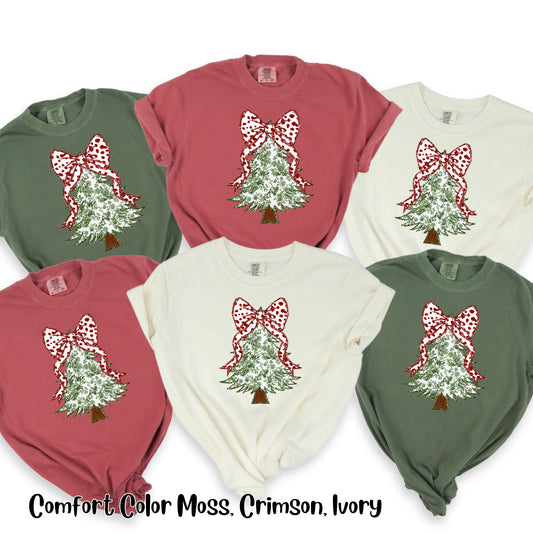 Green Christmas Tree with Toile red bow  | DTF TRANSFER |