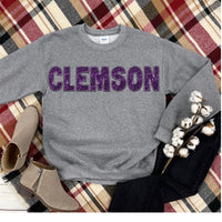 Clemson one line Faux Embroidery DTF Transfer