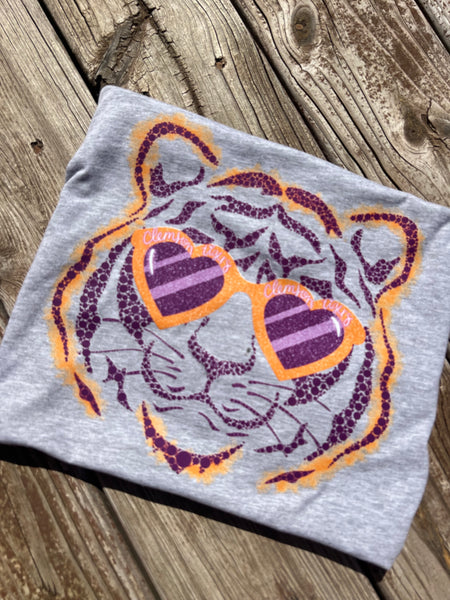 Purple/orange tiger with sunglasses (as shown) DTF Transfer