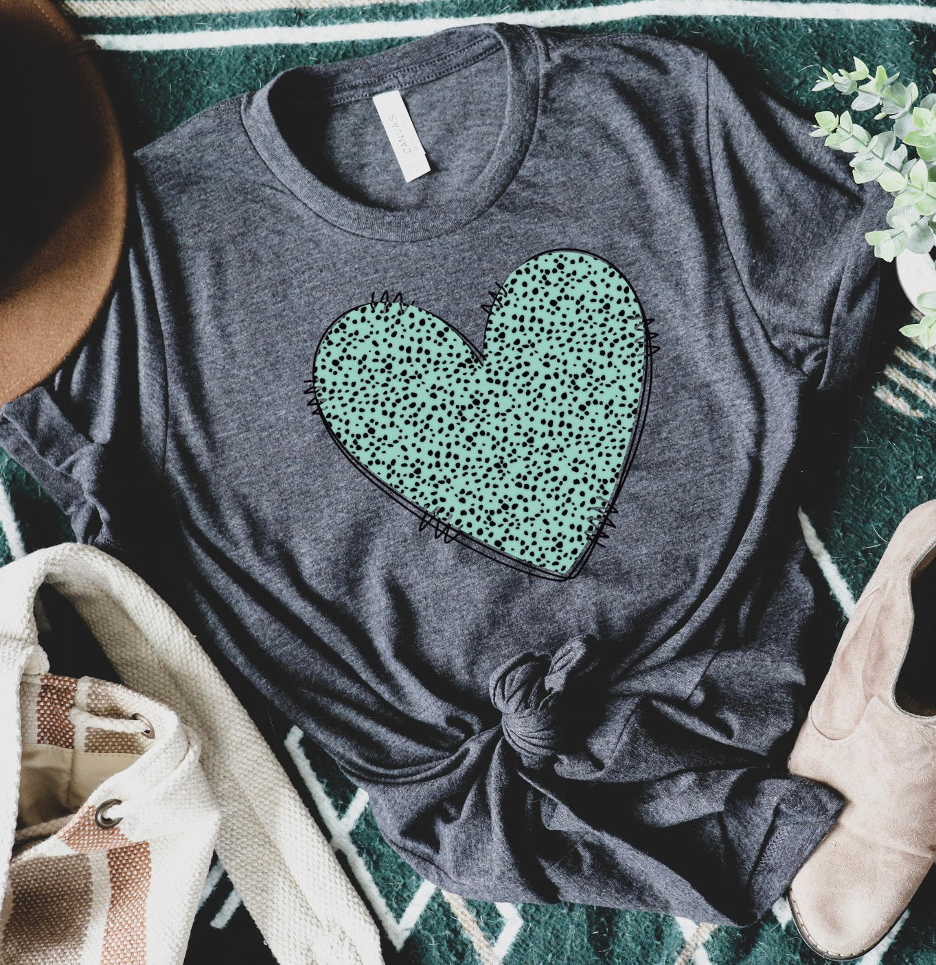 Mint and Black Dalmatian heart-DTF Transfer
