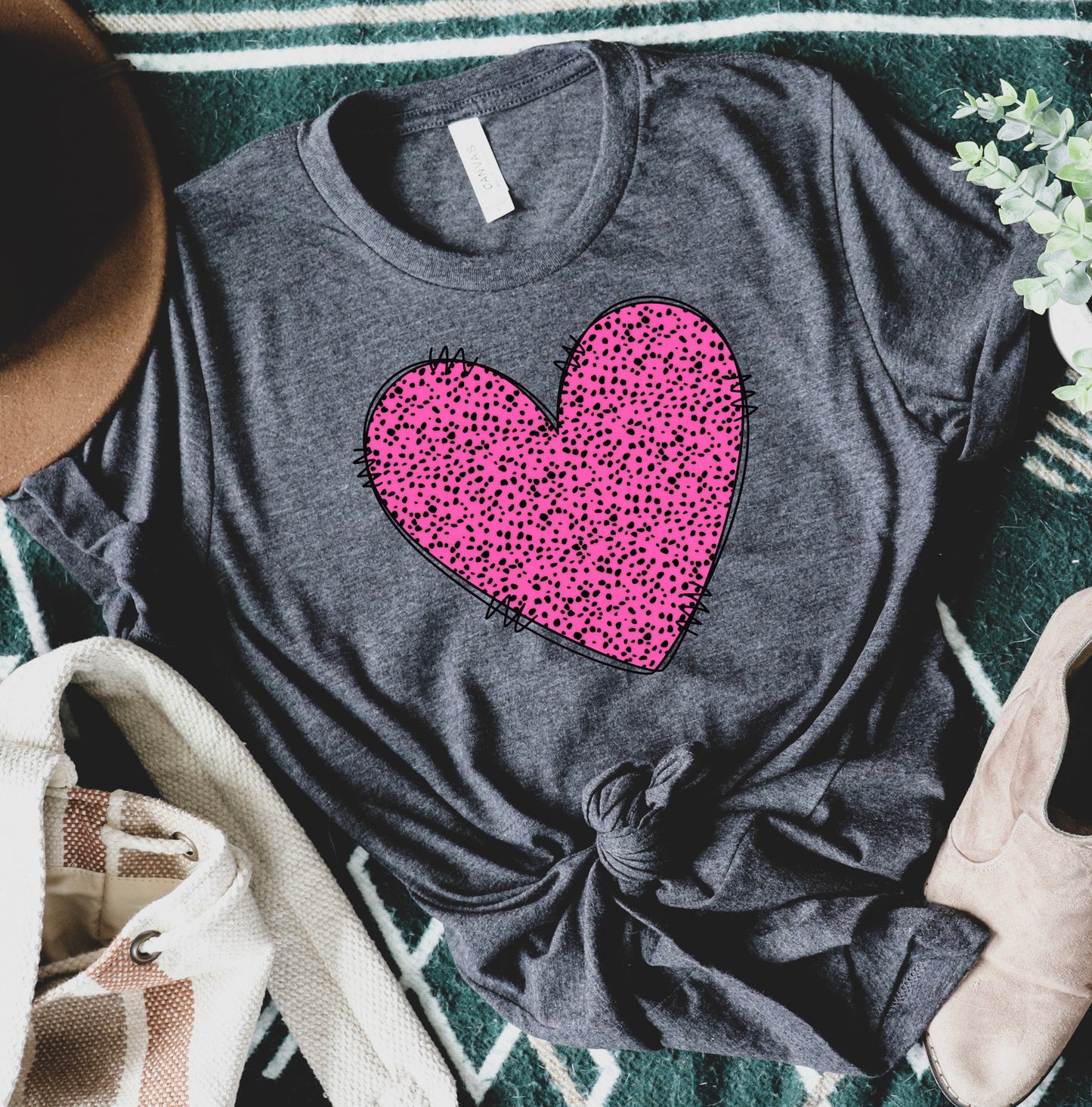 Pink and Black Dalmatian heart-DTF Transfer
