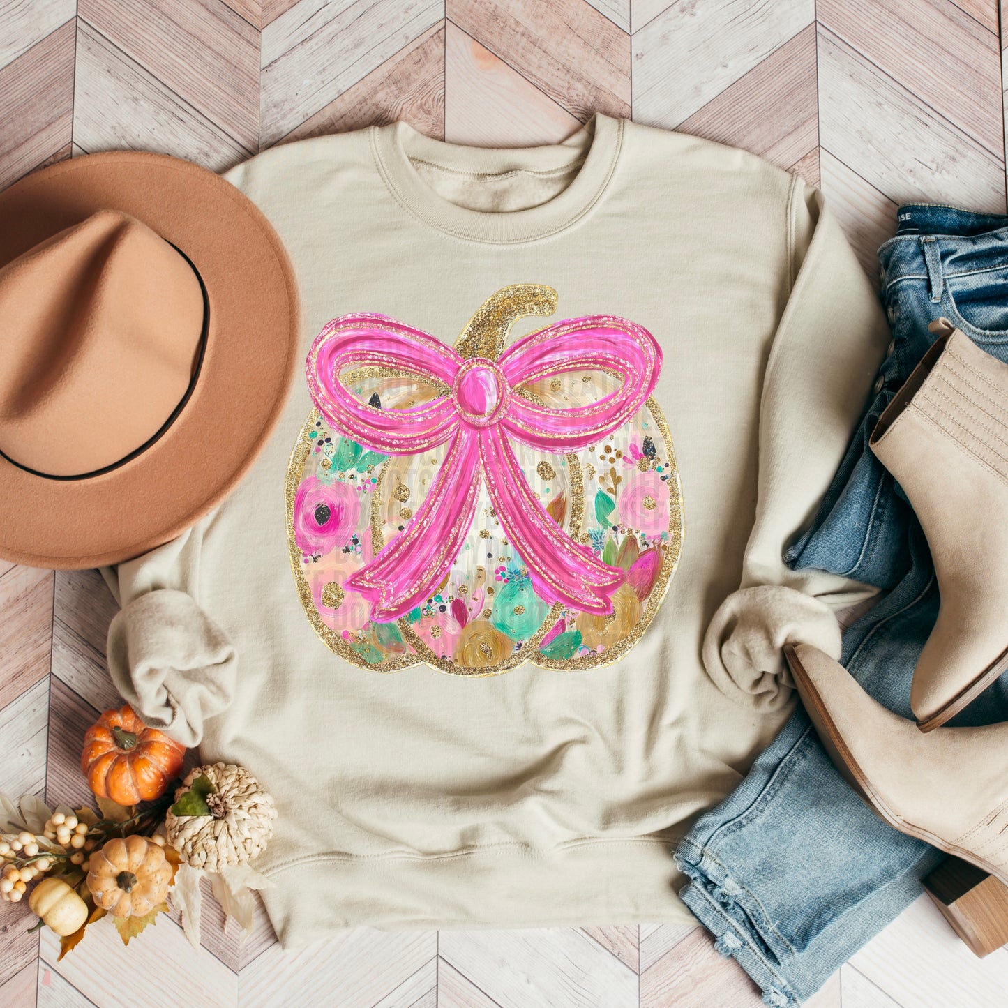 Glitter Floral Pumpkin | DTF TRANSFER { sdd }