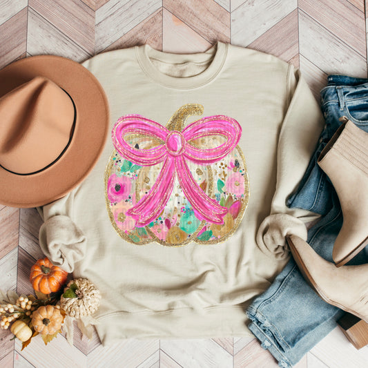 Glitter Floral Pumpkin | DTF TRANSFER { sdd }