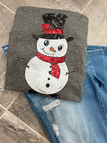 Snowman with black hat and red Faux Sequin DTF Transfer