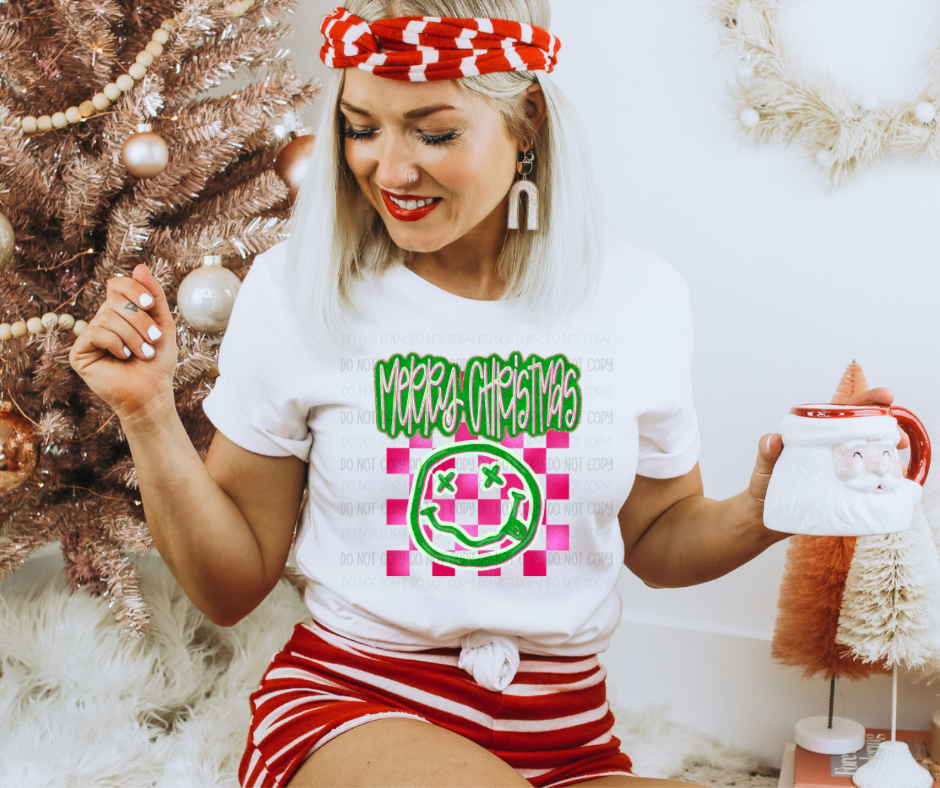 Merry Christmas• Retro Checkered   | DTF TRANSFER |