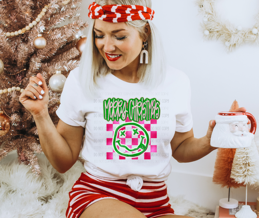 Merry Christmas• Retro Checkered   | DTF TRANSFER |