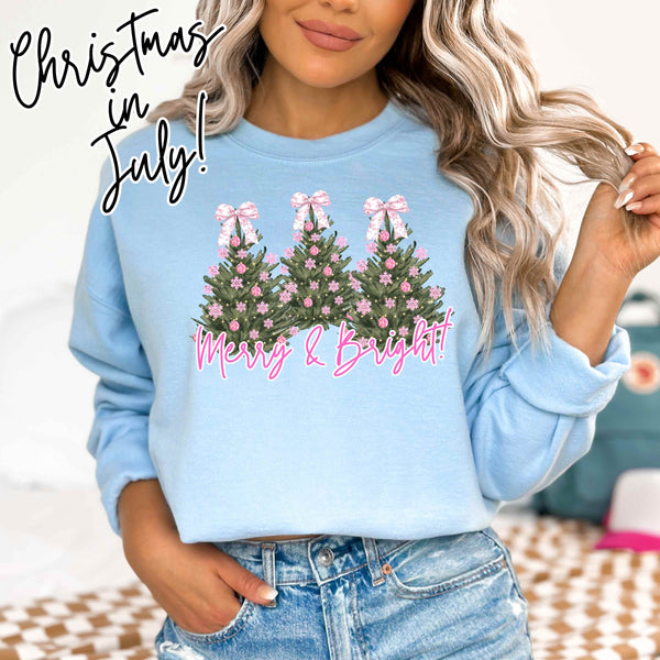 Merry and Bright Pink bow tree dtf prints