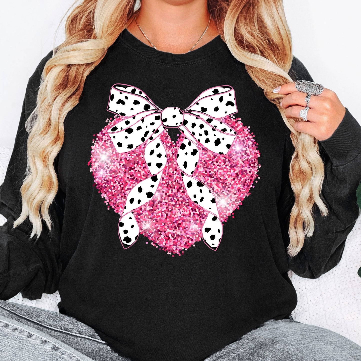 Pink VALENTINE HEART with Dalmatian bow | DTF TRANSFER |