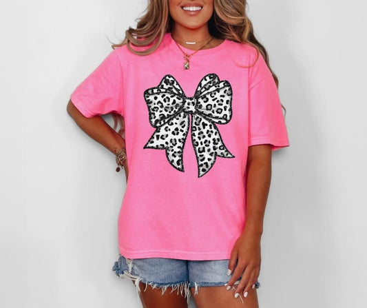 GREY WHITE LEOPARD  BOW  -DTF TRANSFER