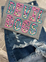 Colorful Devil dog Faux Embroidery Tee