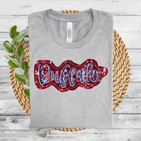 Buffalo Red Blue Sequin DTF Transfer
