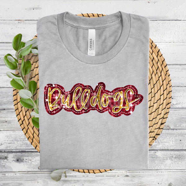 Bulldogs Red Gold Sequin DTF Transfer