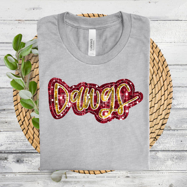 Dawgs Red Gold Sequin DTF Transfer