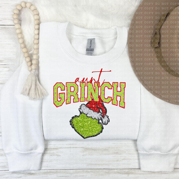 Aunt Christmas Faux Spangle Faux Embroidery Transfer