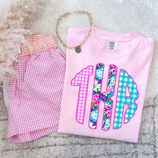 CHECKERED FLORAL MONOGRAM  | DTF TRANSFER | CUSTOM ( 🐣🥚 FOUND ME see description )