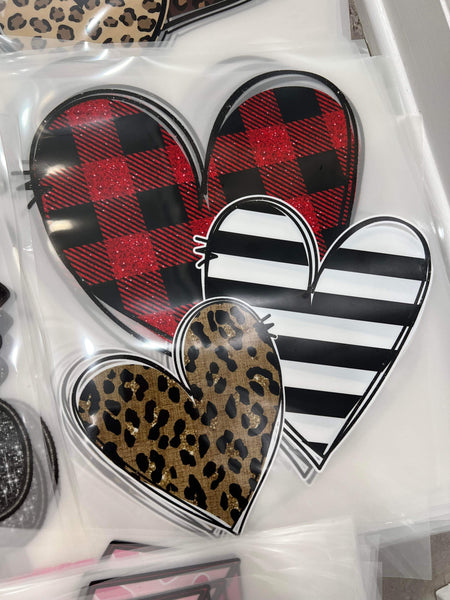 Leopard And Plaid/Stripe Hearts DTF Transfer